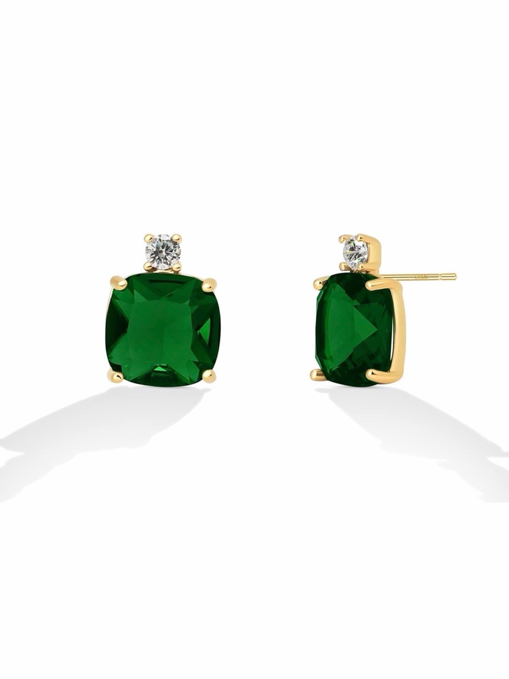 Emerald Green Crystal Gold Stud Earrings.
